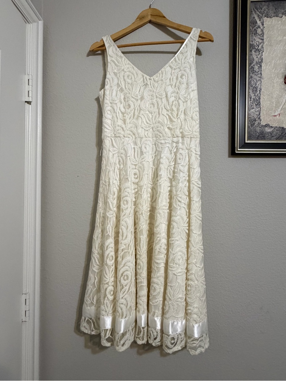 Tahari Arthur S. Levine Ivory Dress with V-Neck